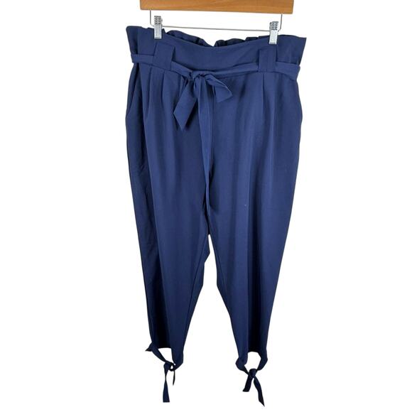 Grace Karin NWT Navy Blue High Rise Paperbag Skinny Cropped Belted Pants Sz 2XL - Picture 2 of 7